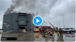 Major Fire on Car Carrier